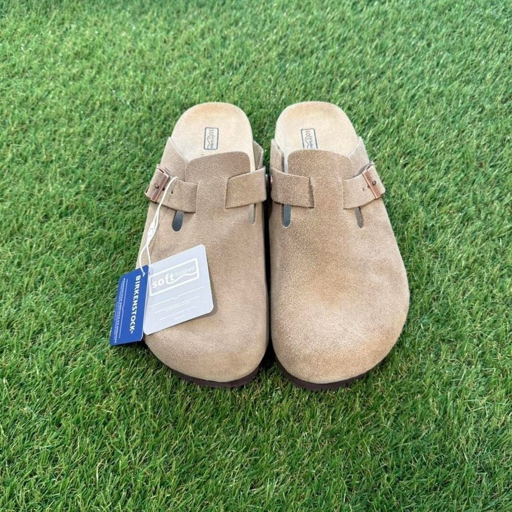 Birkenstock Suede Clog Mules in Taupe - Picture 2 of 6